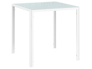 Table de salle à manger carrée pour 4 personnes avec plateau en verre et cadre métallique blanc dimensions 75 × 75 × 75 cm