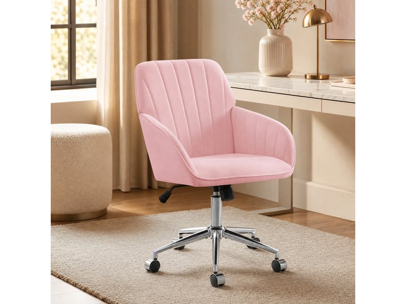  Chaise de bureau à hauteur réglable en velours rose - chaise de bureau ergonomique avec dossier  - Conforama B