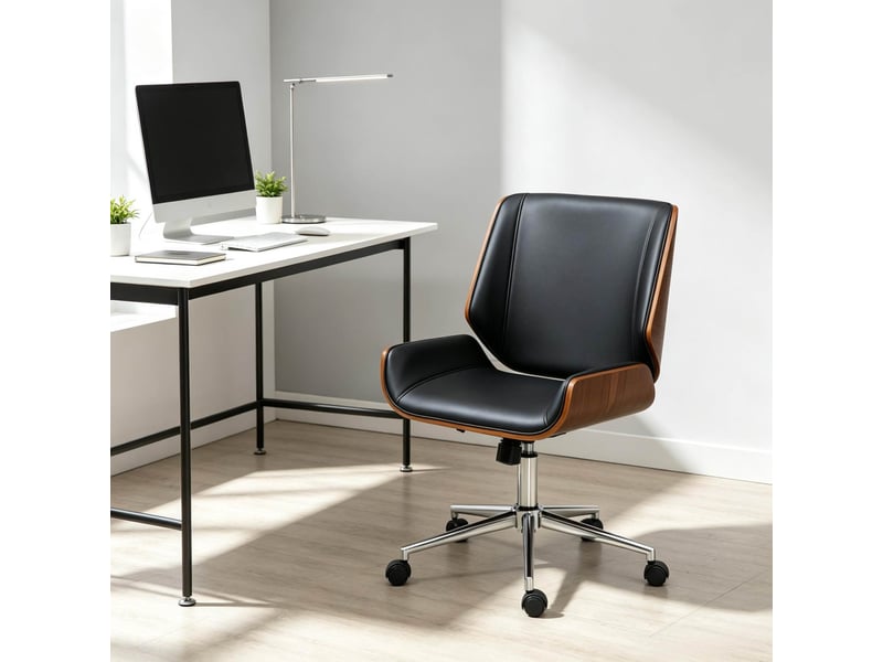  Chaise de bureau ergonomique avec hauteur réglable et rotation 360°, noir et marron foncé  - Conforama C