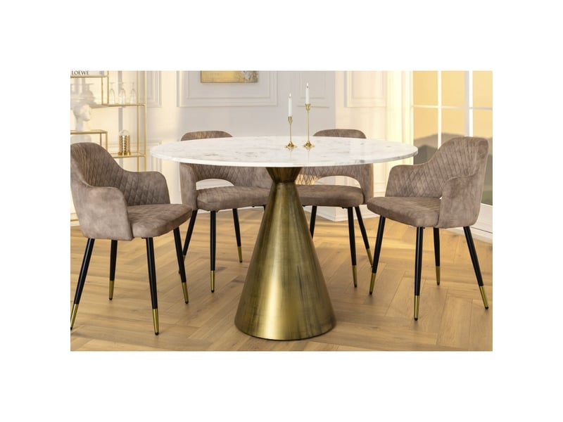  Table ronde solea – marbre blanc et pied or – chic et moderne  - Conforama C