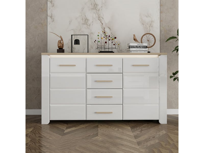  Buffet barone, armoire 4 tiroirs, 154x41x88h cm blanc Barone - Conforama B