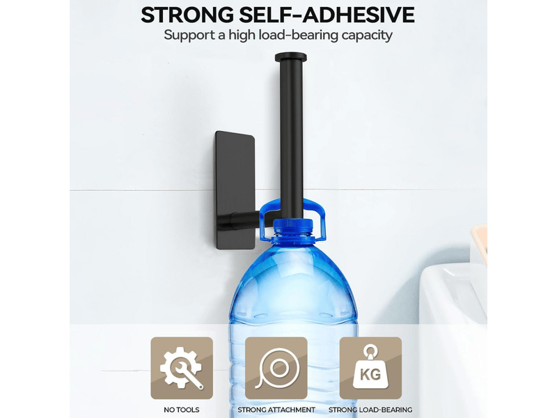  Porte-papier toilette en acier inoxydable, sans perçage, adapté à la salle de bain et à la cuisine, carré noir  - Conforama C