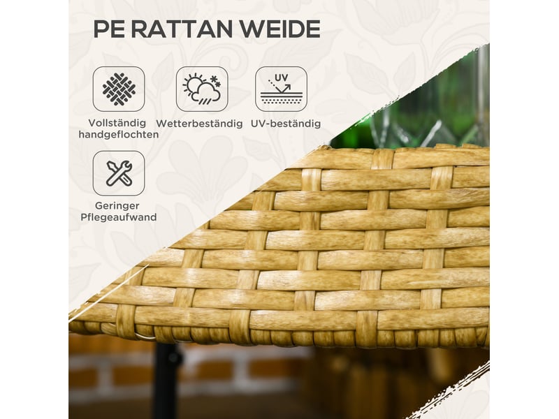  Desserte ronde 50 x 66 cm naturel en polyrattan, 2 plateaux avec roulettes et freins pour intérieur extérieur  - Conforama E