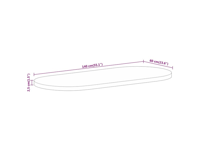 Vidaxl dessus de table 140x60x2,5 cm ovale bois massif de manguier  - Conforama C