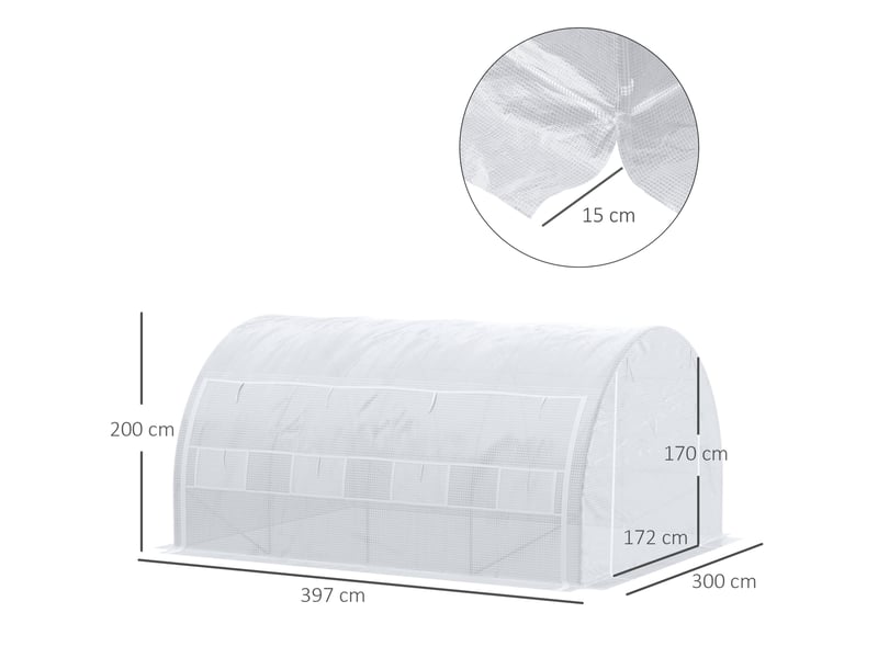 Serre de jardin 397x300x200 cm avec 8 fenêtres en métal blanche  - Conforama E