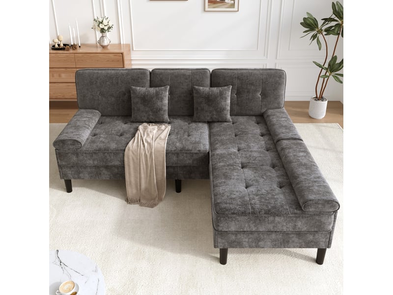 Canapé d'angle modulable tcqpz 3 places 195 x 149 cm avec pouf mobile chenille gris antique - Conforama E