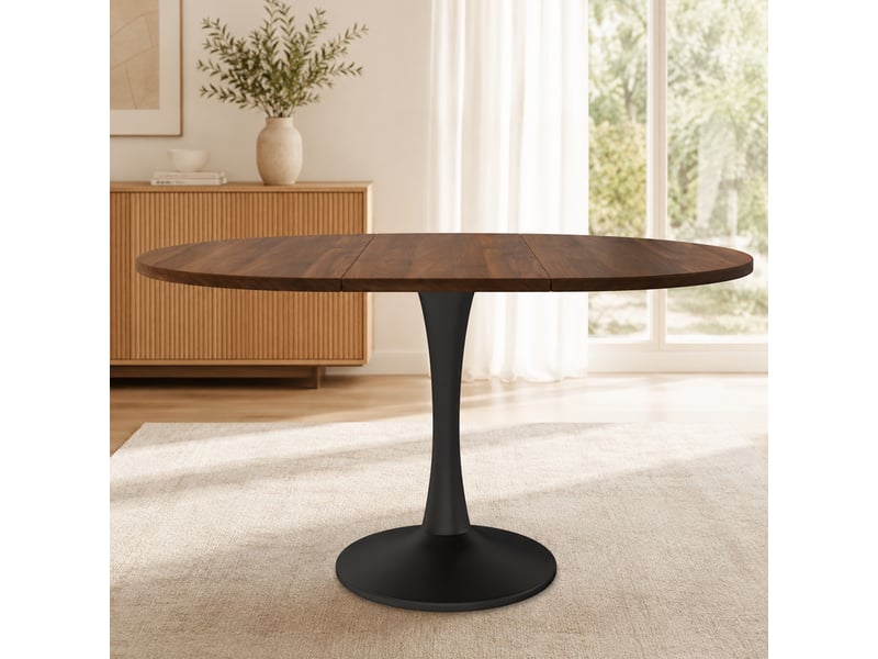  Table à manger extensible ovale 100–140 x 100 x 75 cm, avec plateau extensible, bords arrondis, style moderne, noyer  - Conforama D