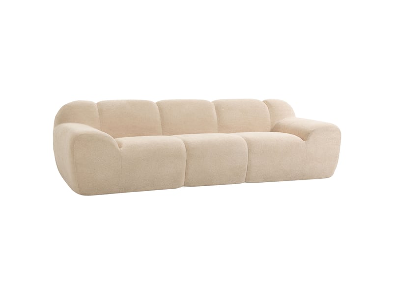  Canapé design arrondi 3 places larges accoudoirs tissu chenille beige  - Conforama A