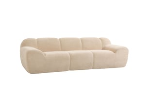 Canapé design arrondi 3 places larges accoudoirs tissu chenille beige