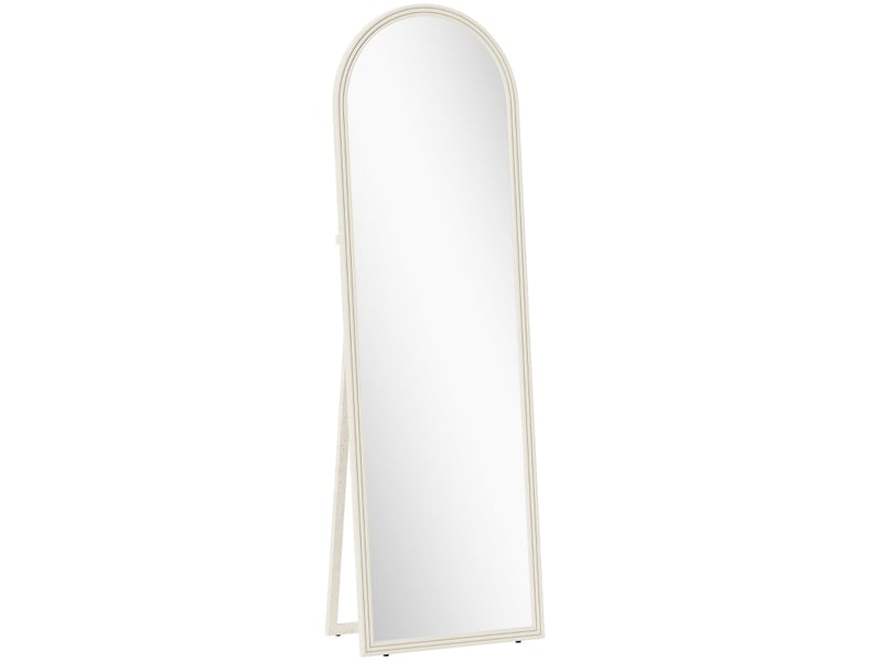 Miroir simple sur pied ou mural à cadre arqué, verre trempé antiprojection, plastique blanc 50 × 160 cm - Conforama A