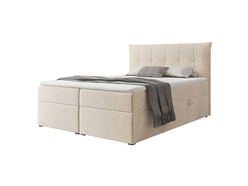 Lit coffre chester - 180x200 cm - avec matelas et surmatelas - velours dense - crème CHESTER - Conforama A