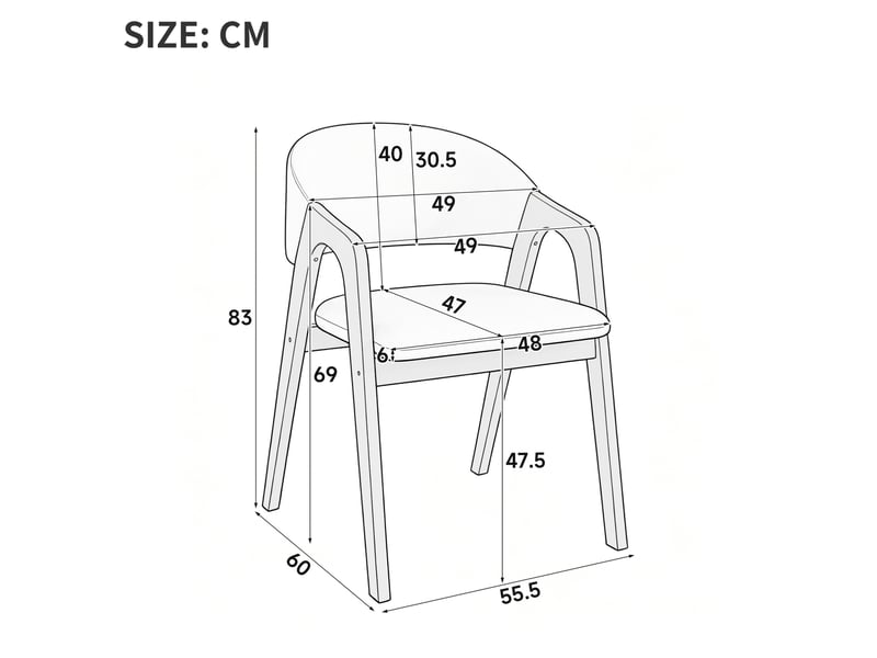  Lot de 2 chaises de salle à manger en bois, tissu en lin, noyer et beige avoine  - Conforama C