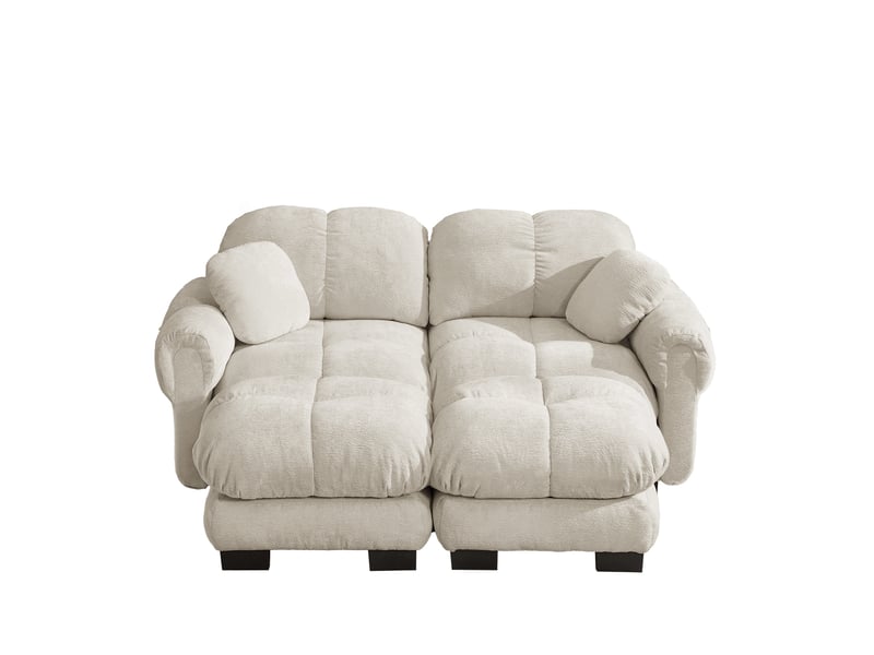  Canapé 2 places avec module en u, conception steppée fine, style élégant, coussin d'épaisseur, doux et soutenant, avec ottoman mobile, facile à monter, idéal pour le salon, khaki clair  - Conforama A