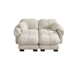 Canapé 2 places avec module en u, conception steppée fine, style élégant, coussin d'épaisseur, doux et soutenant, avec ottoman mobile, facile à monter, idéal pour le salon, khaki clair