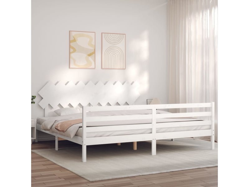  Lit double- lit adulte -  cadre de lit sans matelas blanc 200x200 cm bois massif  - Conforama B
