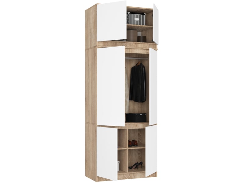 Armoire avec surmeuble s90 chêne sonoma 90 cm 6 portes façade blanche 6 étagères 90x51x235 cm - Conforama B