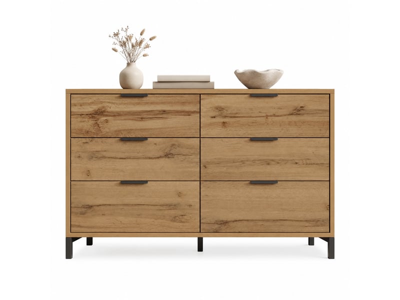  Commode à 6 tiroirs en chêne foncé 120 x 40 x 76 cm  - Conforama A