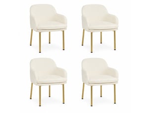 Lot de 4 chaises de salle à manger 58,5x62x78 cm, rembourrées, dossier incurvé, patins réglables, métal et bois, blanc et doré
