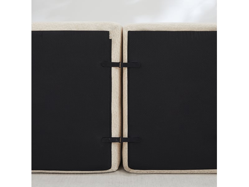  Canapé d'angle modulable 4 places en tissu bouclette beige, avec 2 ottomans, assise profonde pour le salon  - Conforama D