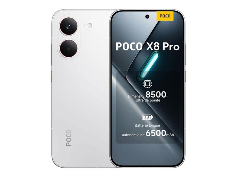  Smartphone 5g poco x8 pro 12 go ram 512 go blanc 6.59 amoled 120 hz 6500 mah 421705_AACUU98626_6_DROPFR - Conforama A