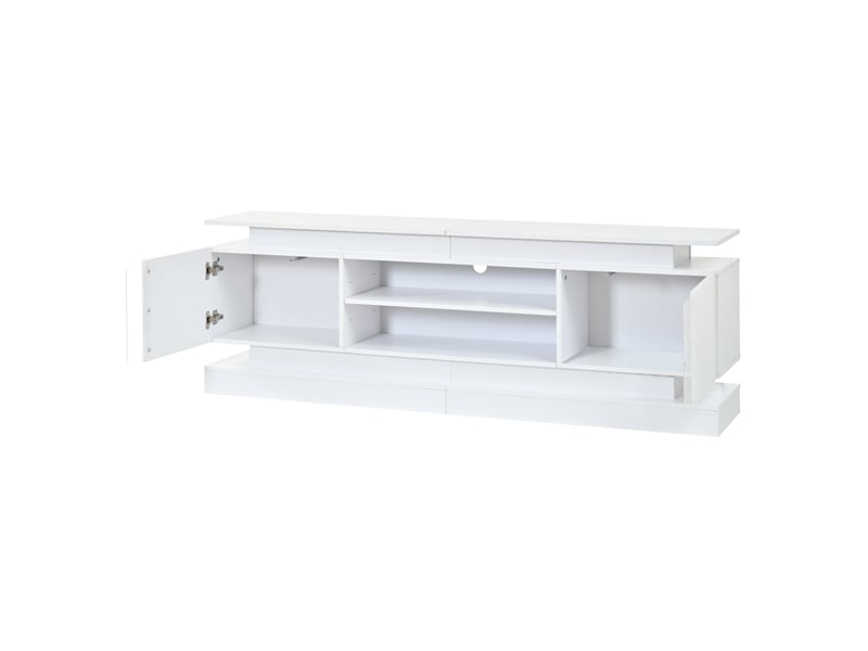 Meuble tv avec led, 2 portes, blanc brillant, 180x35x60 cm  - Conforama E