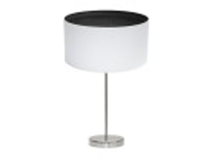Fabrilamp tatiana grande lampe à poser nickelé blanc effet bois noir, abat-jour textile finition bois, 1 x e27, 63 cm