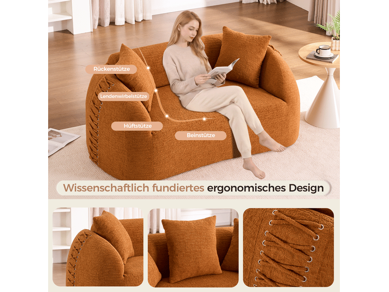 Canapé modulable 2 places 155x90 cm – orange – chenille texturée, 2 coussins inclus, sans montage nécessaire  - Conforama D