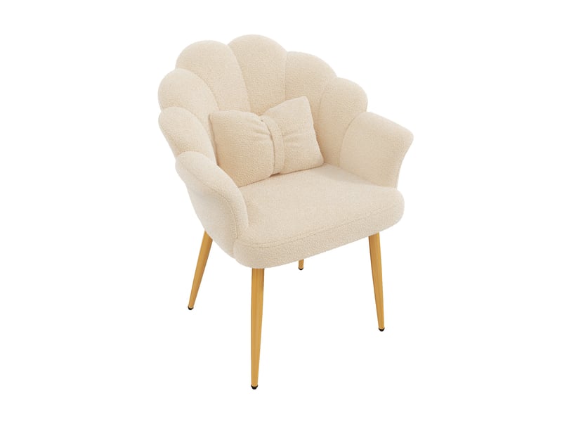  Lot de 6 fauteuils de salle à manger en tissu teddy beige, pieds en métal doré  - Conforama D