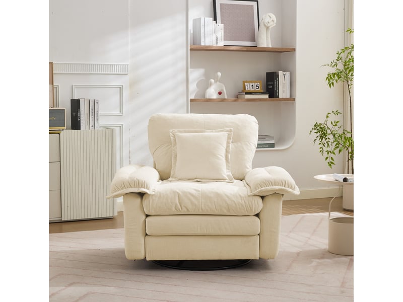  Fauteuil pivotant 360° 1 place en tissu beige avec coussin de soutien, idéal pour lire et se détendre chez vous  - Conforama E