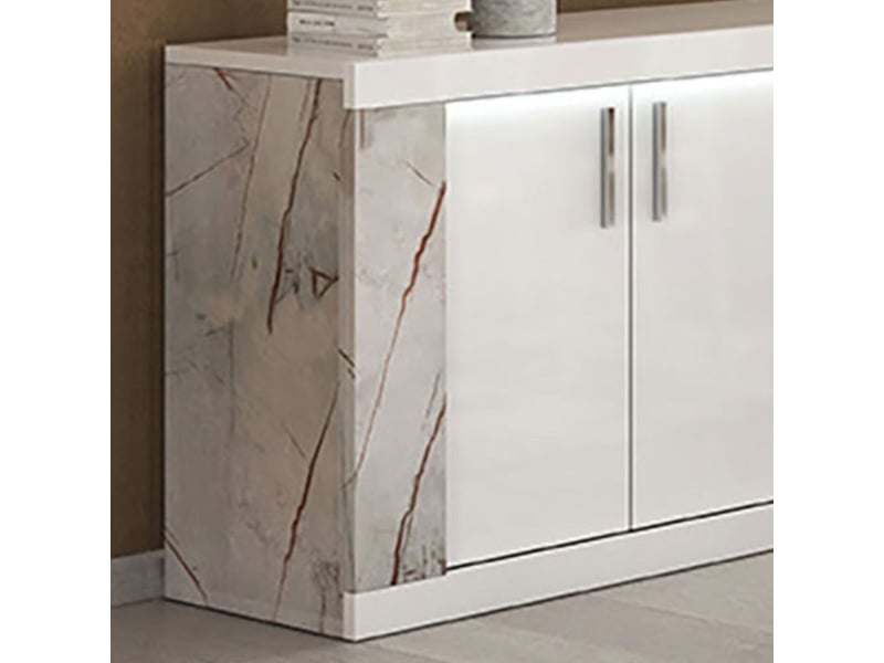  Buffet 4 portes + led blanc et aspect marbre gris-brun - nervy NERVY - Conforama D