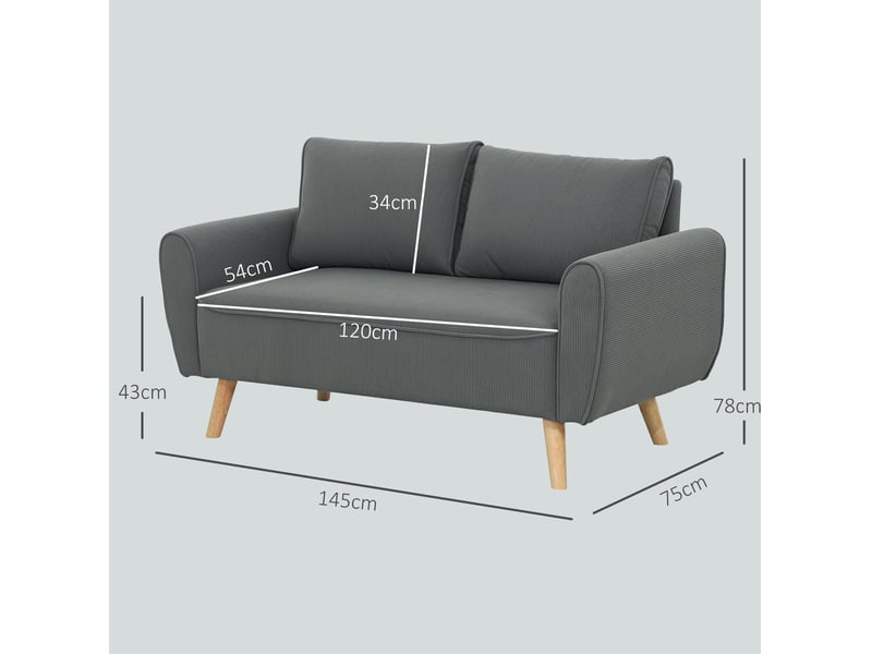  Canapé droit 2 places 145 x 75 x 78 cm en velours côtelé polyester gris foncé  - Conforama C