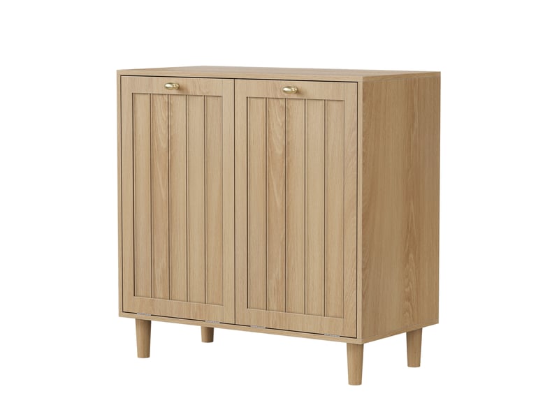  Meuble de rangement à linge avec 2 paniers amovibles et 2 compartiments, en mdf, pour salle de bain, chêne  - Conforama A