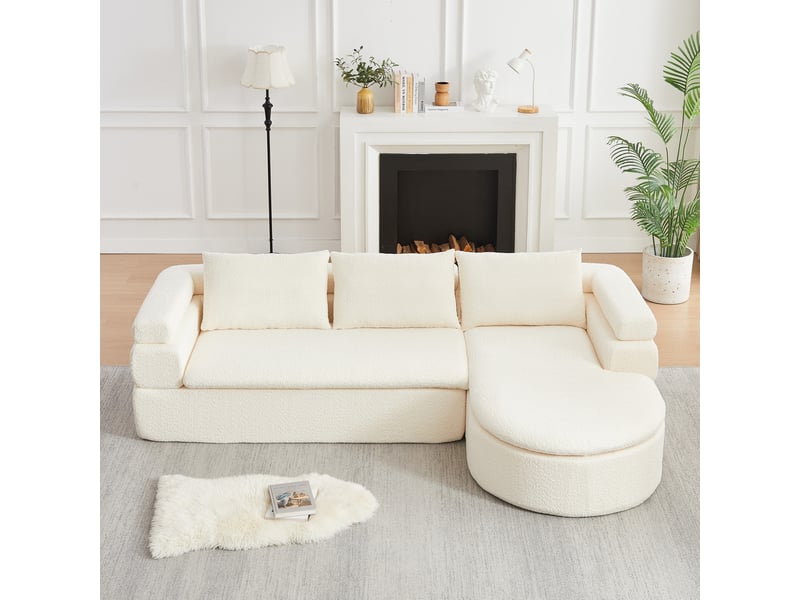  Canapé d'angle modulable 3 places avec chaise longue en chenille beige  - Conforama B