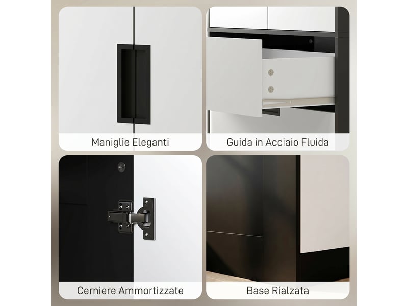 Armoire 2 portes et 3 tiroirs, armoire moderne avec penderie, pour chambre, noir et blanc - Conforama E