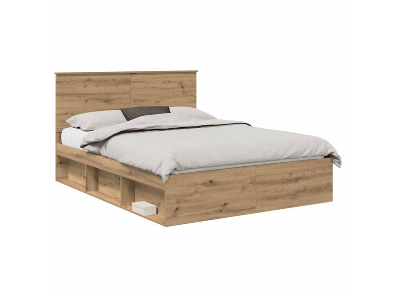  Lit double- lit adulte -  cadre de lit chêne artisan 150 x 200 cm bois de pin massif  - Conforama A