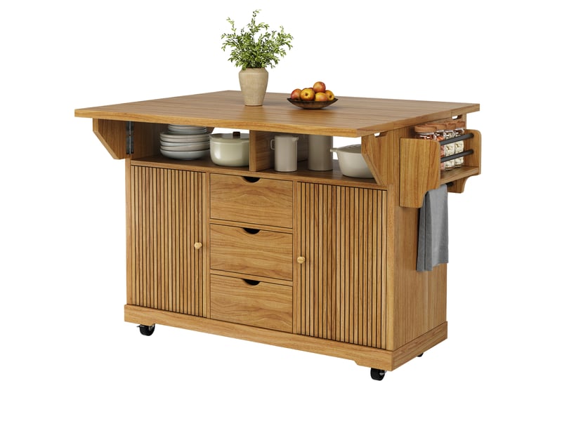  Desserte de cuisine 142,5 x 80 x 95 cm marron foncé mdf, plateaux rabattables et roulettes freinées  - Conforama A