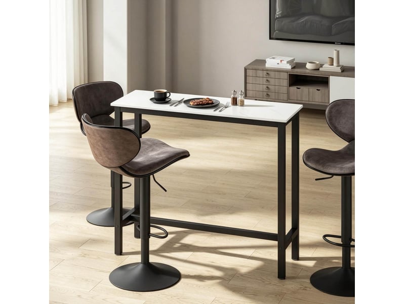  Table de bar haute 120 x 40 x 100 cm, décor marbre blanc et acier noir  - Conforama B