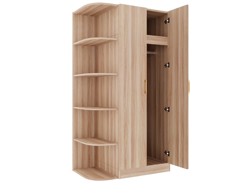  Armoire 2 portes 90 x 55 x 170 cm avec étagères, tiroirs et penderie, bois clair  - Conforama A
