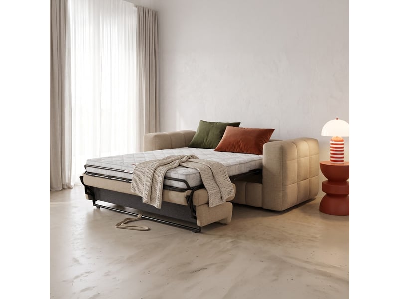  Canapé capitonné convertible 3 places en tissu chenille taupe - ouverture express - cester Cester - Conforama B