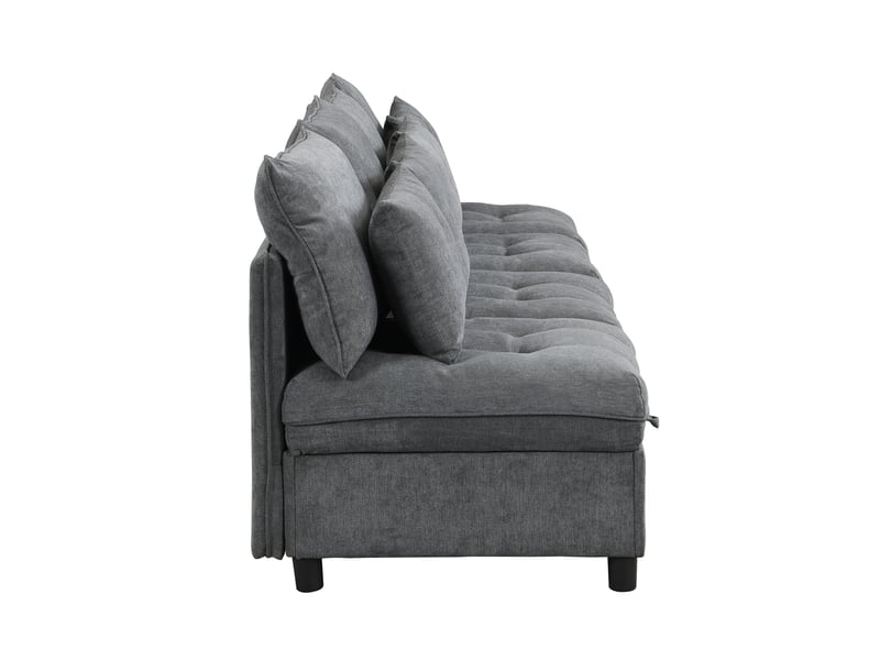 Canapé modulaire 4 places convertible avec coffres et 8 coussins, en chenille gris antique, 274 × 76 × 87 cm - Conforama E