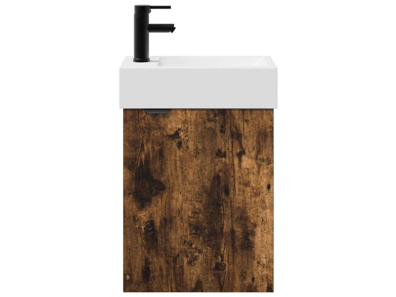  Meuble de rangement salle de bain avec robinet chêne fumé shl5220  - Conforama E
