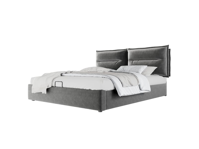  Lit coffre tcqpz 140 x 200 cm tête de lit réglable velours gris  - Conforama A