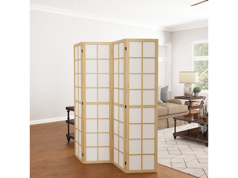  Paravent interieur pliable 4 panneaux 160 x 170 cm séparateur de pièce pour salon chambre à maison coucher, naturel  - Conforama W