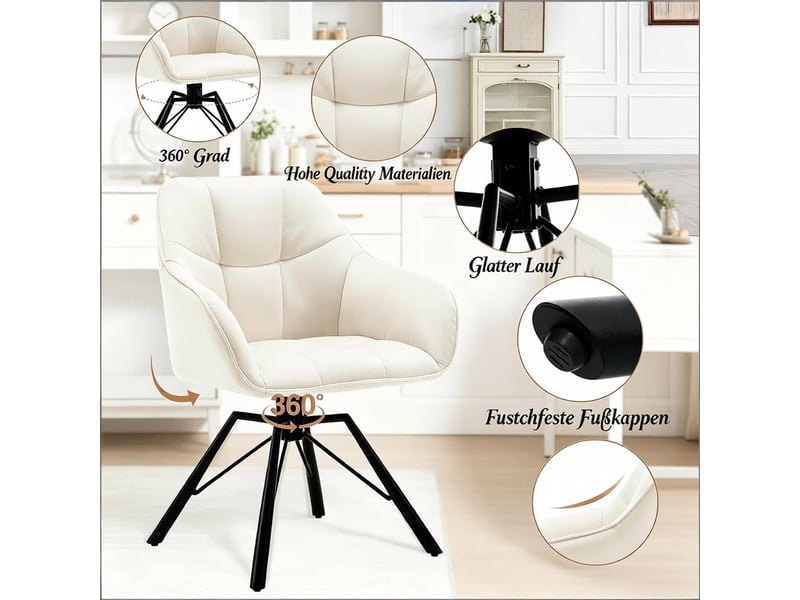  Lot de 2 chaises de salle à manger pivotantes,57x54x82,5 cm,velours,blanc crème  - Conforama E