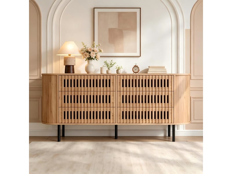 Buffet 160 cm effet bois, 6 tiroirs design à lattes - Conforama B
