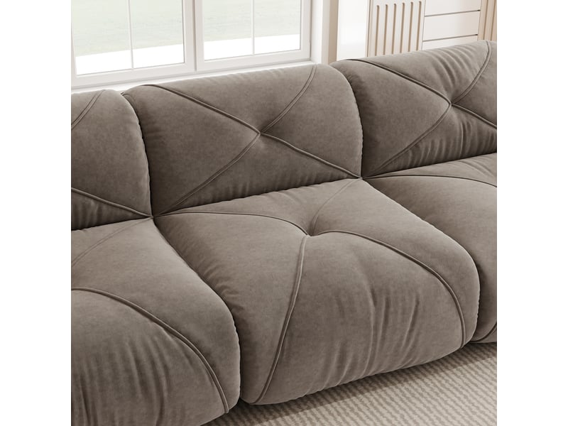  Fauteuil canapé d'angle modulable 4 places en tissu chenille taupe avec repose-pieds intégré et design sans dossier moderne  - Conforama W