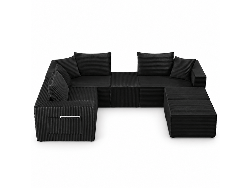 Canapé modulable 6 places en velours côtelé noir, assise souple et composition flexible IKSETERA TRADING LTD - Conforama A