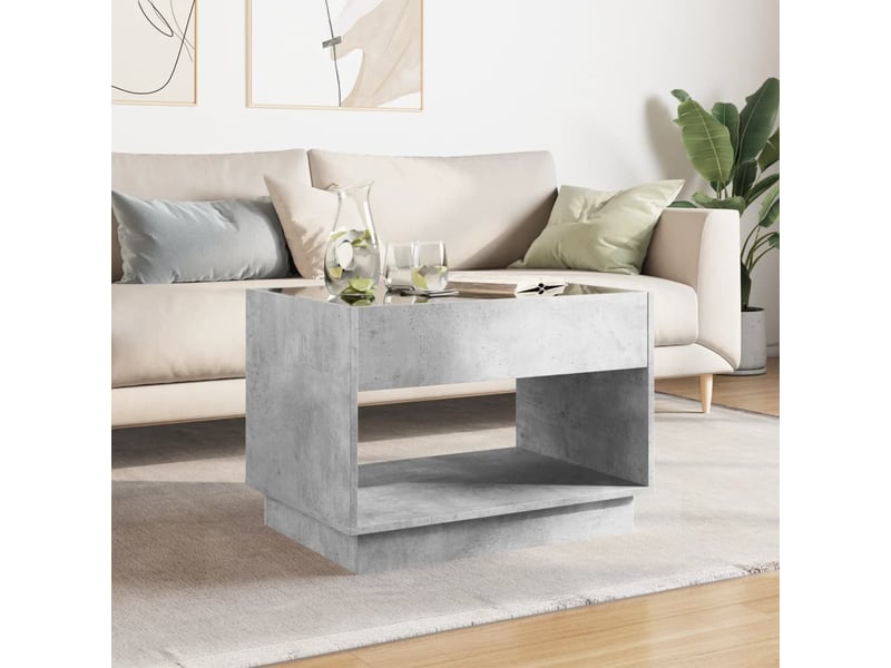 Table basse - table de salon - table à thé avec led infini gris béton 70x50x50 cm - Conforama C