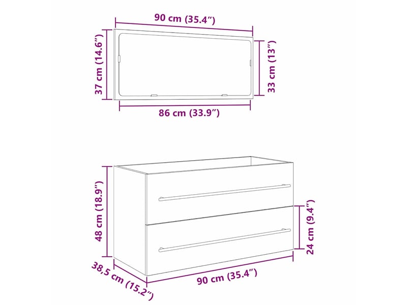 Cabinet de lavabo,meubles de salle de bains sans lavabo chêne noir 90 x 45 x 1.5 cm bois d'ingénierie cf64784 - Conforama E
