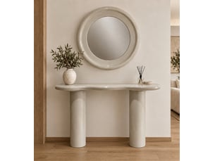 Miroir en mdf de 90 de diamètre, laqué latte crémeuse, haut brillant